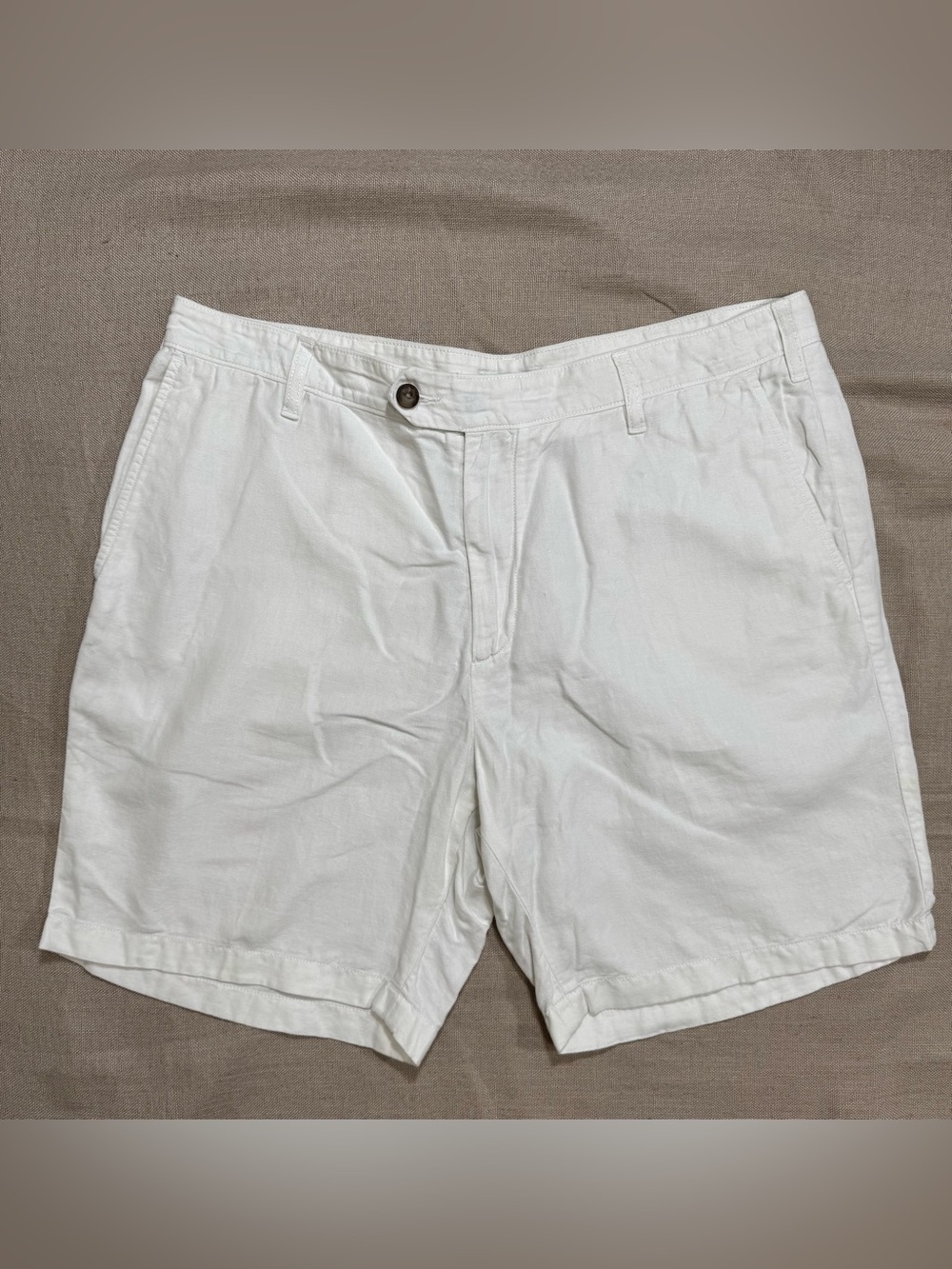 Nautica Men's White Linen Cotton Classic Fit Chino Shorts Size 38 Flat Front